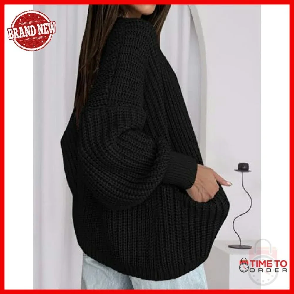 Oversized Open Front Cardigan with Pockets - Soft Knit Fall Sweater